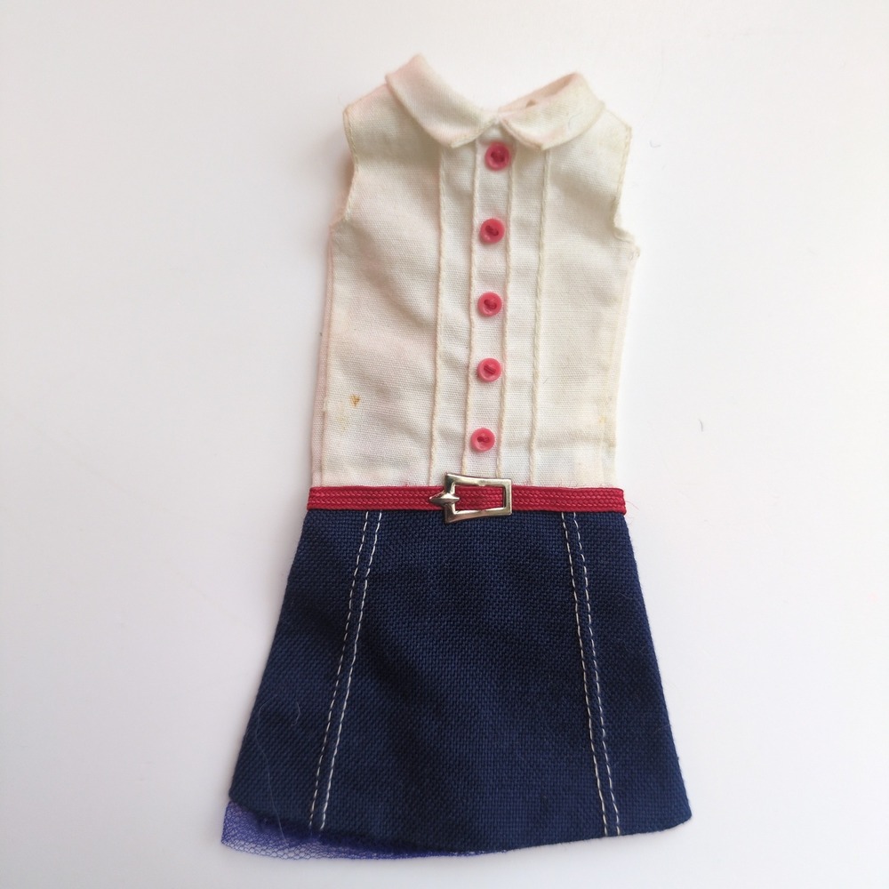 Vtg 60 Barbie Skipper #1912 Cookie Time Dress Outfit Red White Blue Buttons Belt